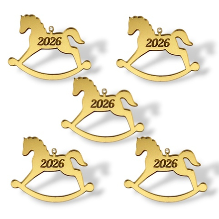 Топпер Бирка "Лошадка 2026" ТБ6231 4см 5шт акрил ЗОЛОТО