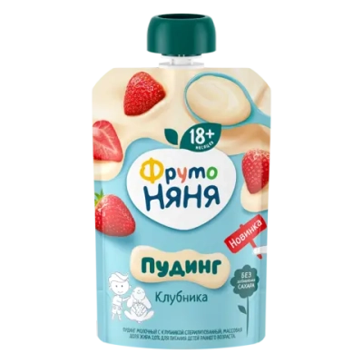 Фрутоняня пауч пудинг молочный с клубникой 90 г с 18 месяцев