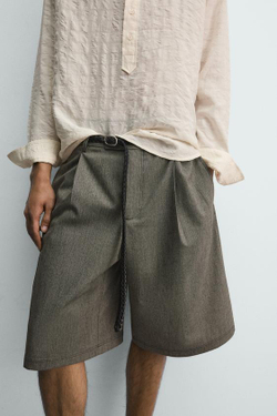 ZARA ШОРТЫ КАРГО RELAXED WIDE FIT, ТЕМНЫЙ РЫЖЕВАТО-КОРИЧНЕВЫЙ