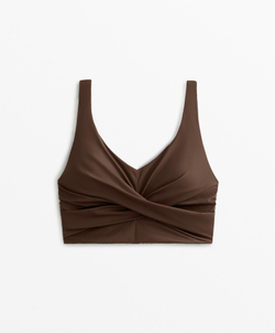 Oysho Топ-майка Light Touch с перекрестными деталями, темно-коричневый