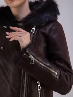 Дубленка женская натуральная с капюшоном тоскана зима Турция