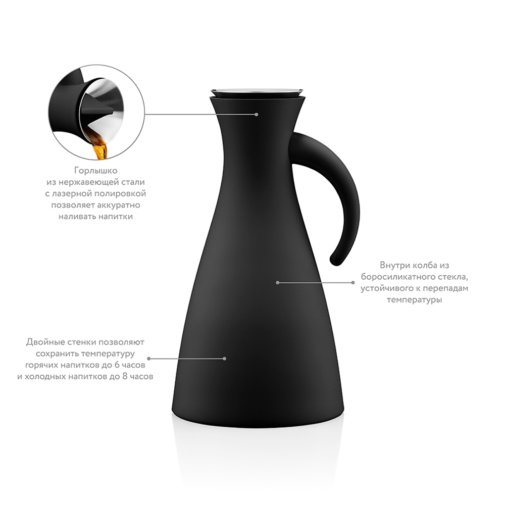 Термокувшин vacuum, 1 л, 29 см, черный матовый