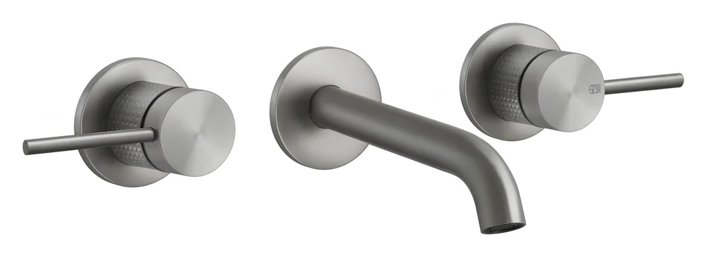 Смеситель для раковины Gessi316, настенный, на 3 отверстия, с длинным изливом, без донного клапана, внешние части, цвет Steel Brushed