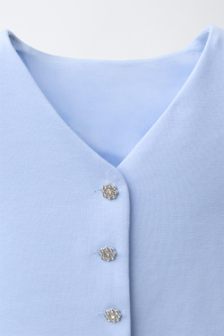 ZARA ЖИЛЕТ С ДЕКОРАТИВНЫМИ ПУГОВИЦАМИ, ГОЛУБОЙ