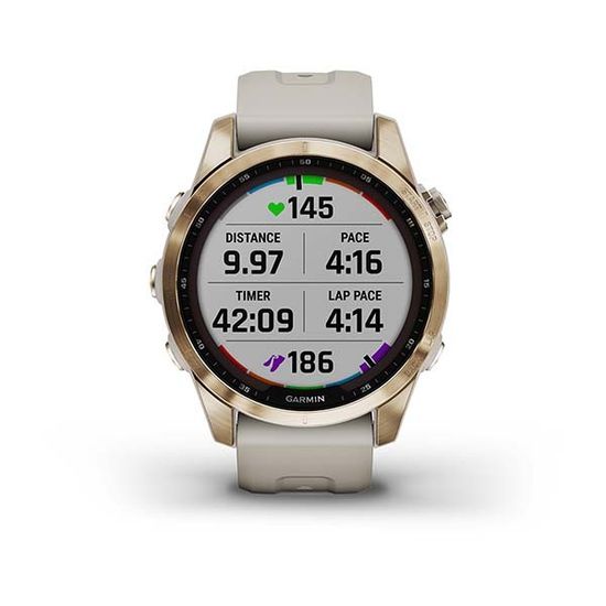Часы Garmin Fenix 7S Sapphire Solar, титан "светлое золото", песочный силикон 010-02539-21