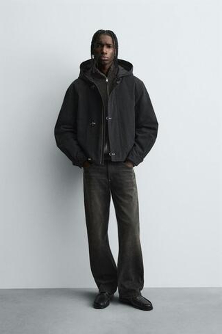 ZARA КУРТКА С КАПЮШОНОМ, ЧЕРНЫЙ