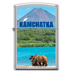 Зажигалка серебристая матовая Zippo Камчатка с покрытием Satin Chrome