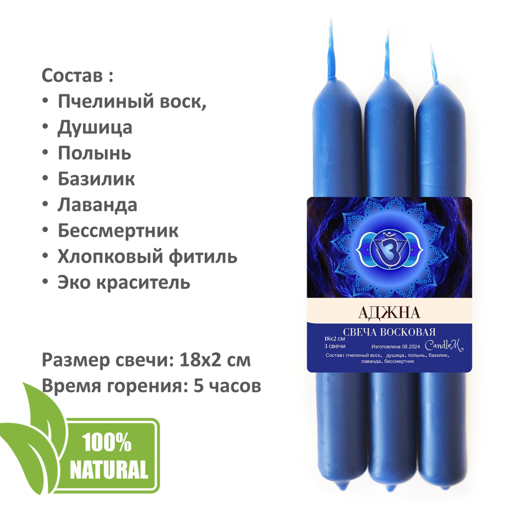 Чакровые свечи восковые , набор 21 штука, 18х2 см, с травами