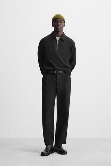 ZARA ПОЛО С ВОРОТНИКОМ НА МОЛНИИ, ЧЕРНЫЙ