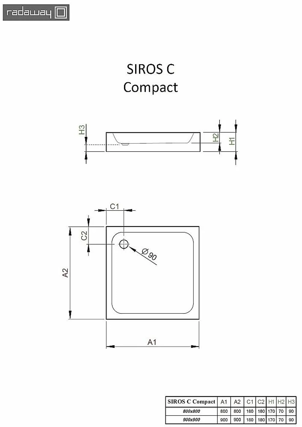 Душевой поддон Radaway Siros C Compact SBC9917-2 90x90 белый