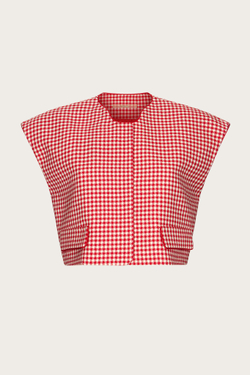 УКОРОЧЕННЫЙ ЖИЛЕТ ИЗ КРАСНО-БЕЛОГО ТВИДА