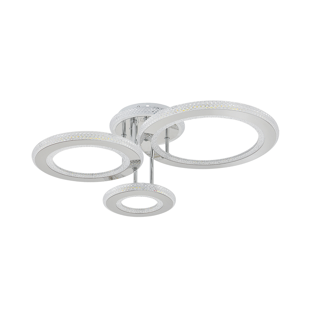 Потолочный светодиодный светильник 73Вт, 5110лм, 3000-6000K, Ra>80, плавная регулировка мощности, изменение цветовой температуры, пульт, металл/акрил, хром/прозрачный