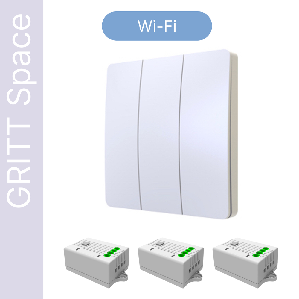 Умный беспроводной выключатель GRITT Space 3кл. белый комплект: 1 выкл. IP67, 3 реле 1000Вт 433 + WiFi с управлением со смартфона, S181330WWF