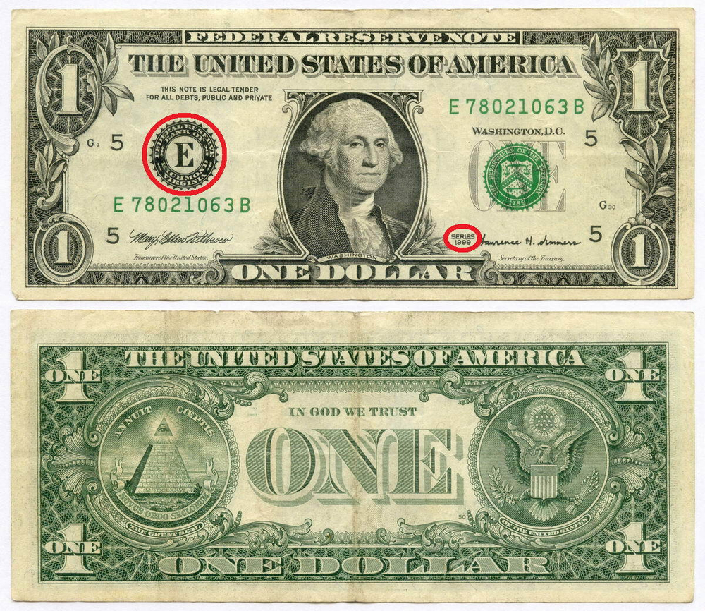 Банкнота США 1 доллар 1999 E 78021063 B (Ричмонд). VF