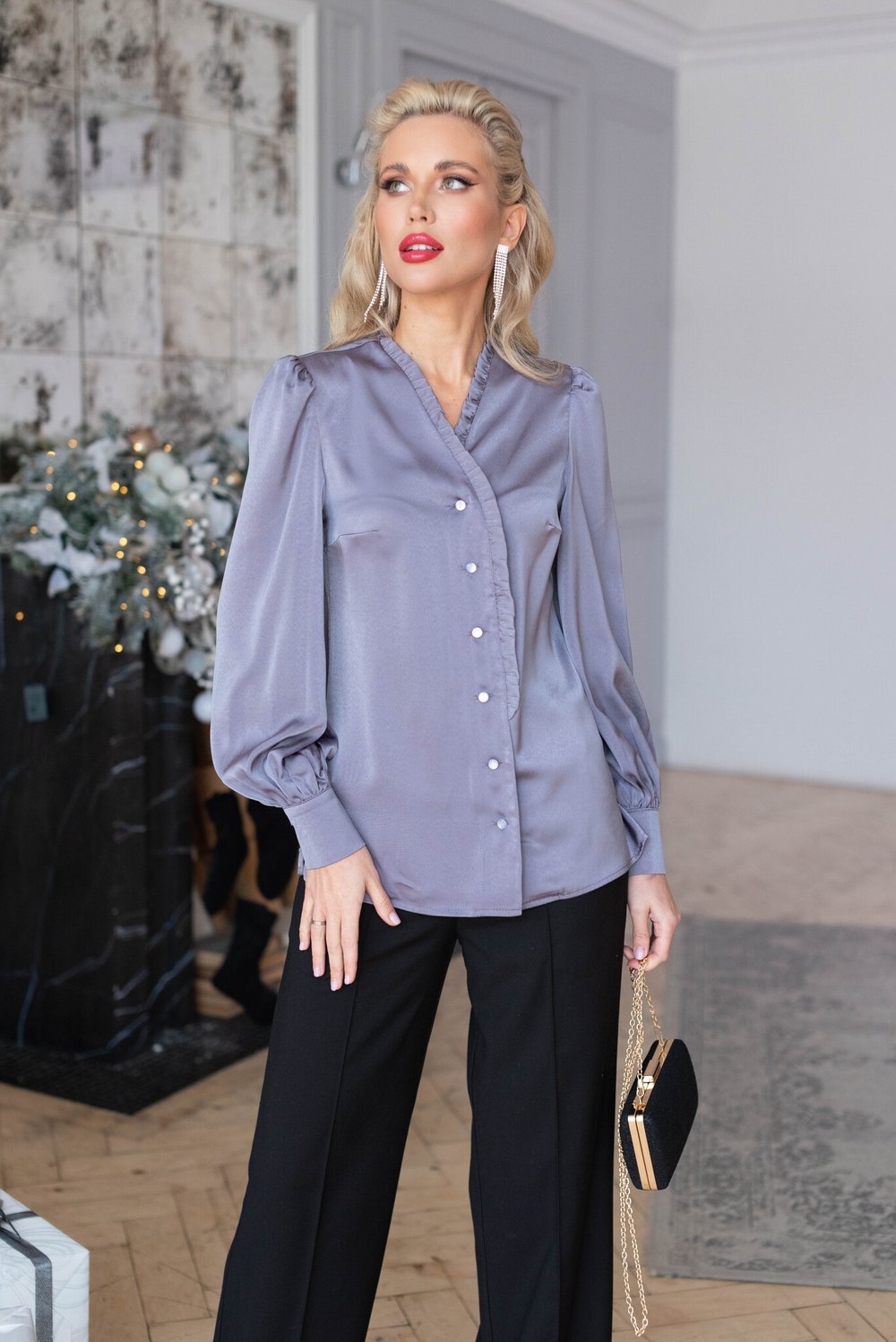 Блуза с рюшами в цвете графит