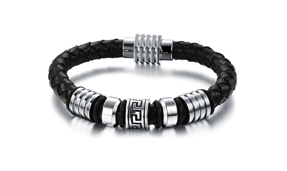Браслет из кожи и стали SteelMan mn043