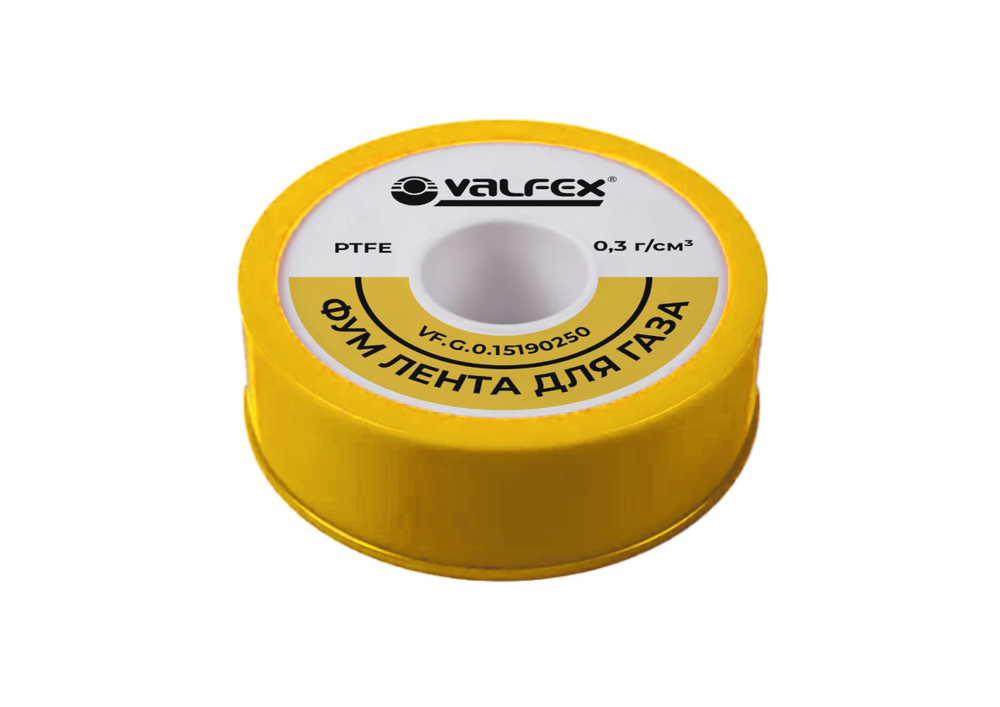 ФУМ лента для ГАЗА 15 м х 19 мм х 0,25 мм, ЖЕЛТАЯ VALFEX (300/10) К