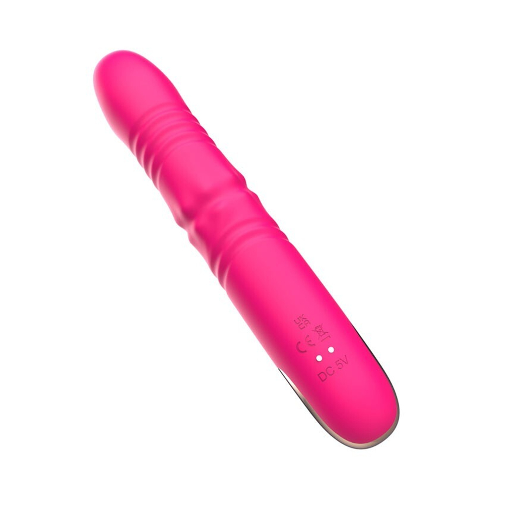 Розовый вибратор с возвратно-поступательными движениями и вращением бусин - 22,3 см. (Цвет: розовый)