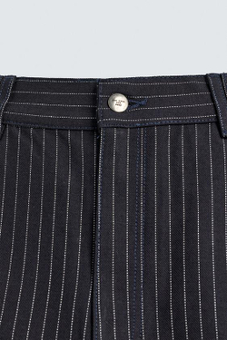 ZARA ШОРТЫ С ЗАЩИПАМИ И ПОЛОСКОЙ В СТИЛЕ «МЕЛОВАЯ ПОЛОСКА», СИНИЙ