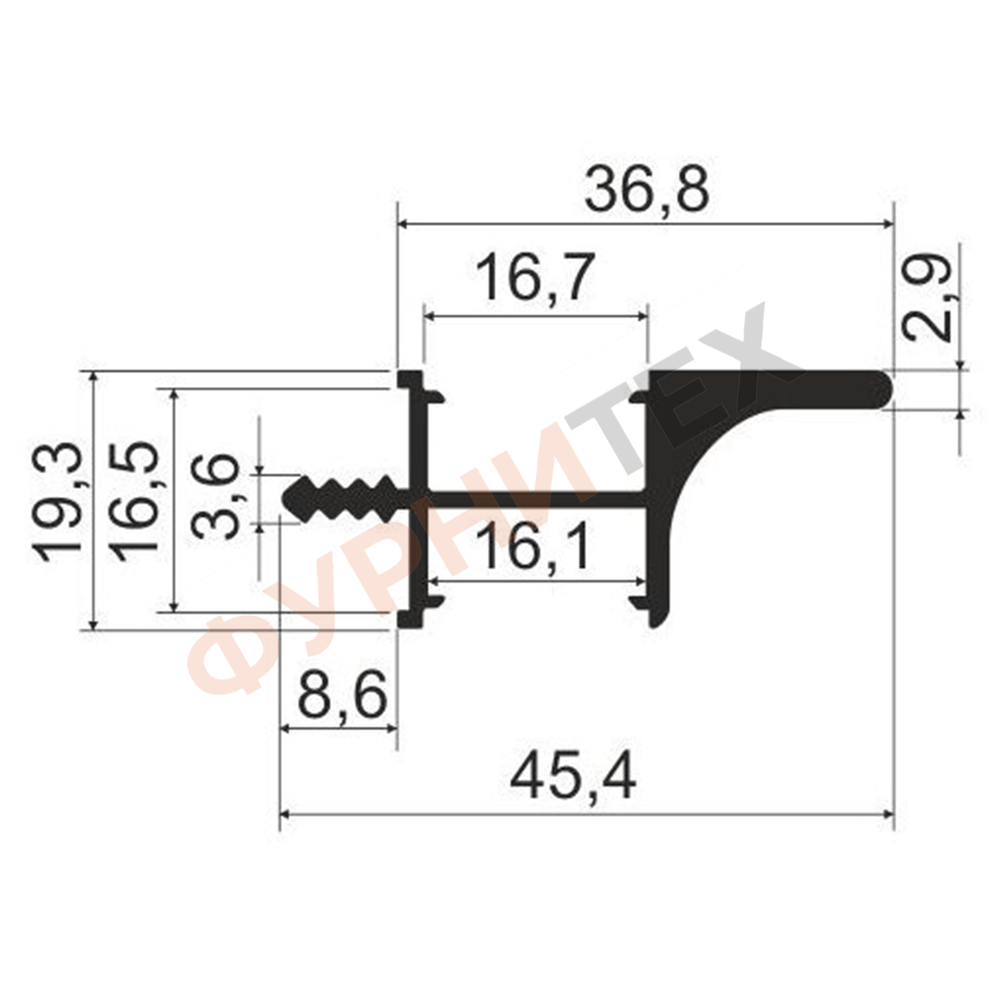 KB94 Профиль врезной для верхних баз с двухсторонней подсветкой 4м Серебро A00