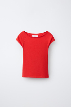 ZARA ОДНОТОННАЯ ФУТБОЛКА ИЗ МОДАЛА, КРАСНЫЙ