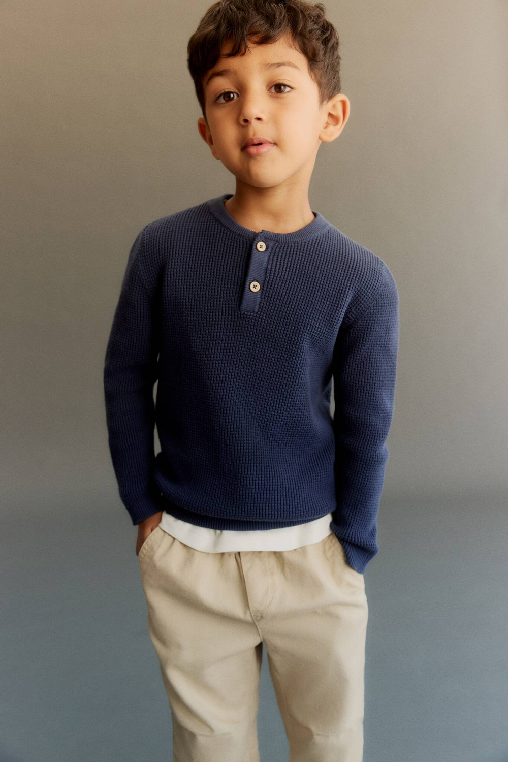 H&M Свитер контрастной вязки, темно-синий