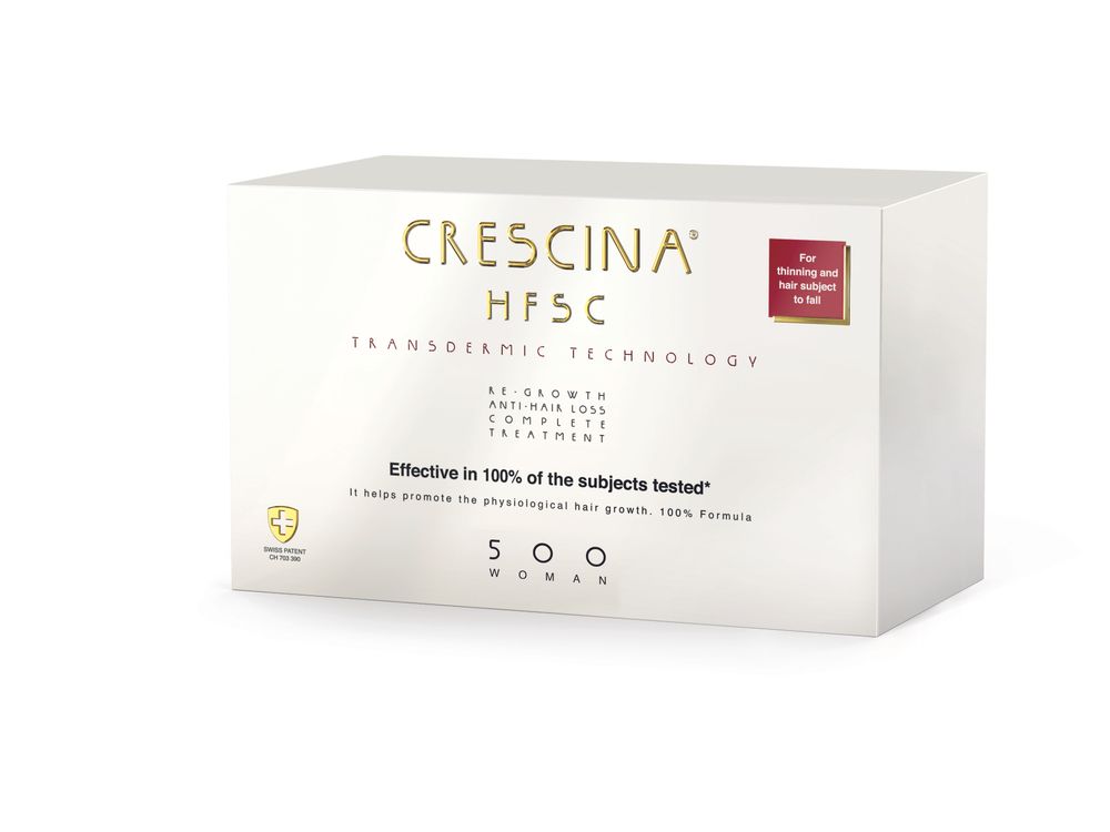Crescina Transdermic HFSC 100% RE-GROWTH + ANTI-HAIR LOSS КОМПЛЕКС лосьон для возобновления роста волос + лосьон против выпадения волос для женщин. Дозировка 500 / 20+20 ампул