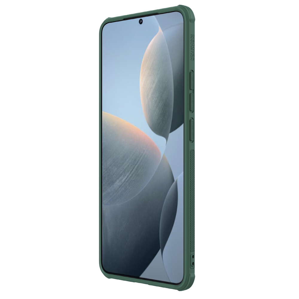 Усиленный двухкомпонентный чехол зеленого цвета (Deep Green) от Nillkin для Xiaomi Poco F6 Pro, серия Super Frosted Shield Pro