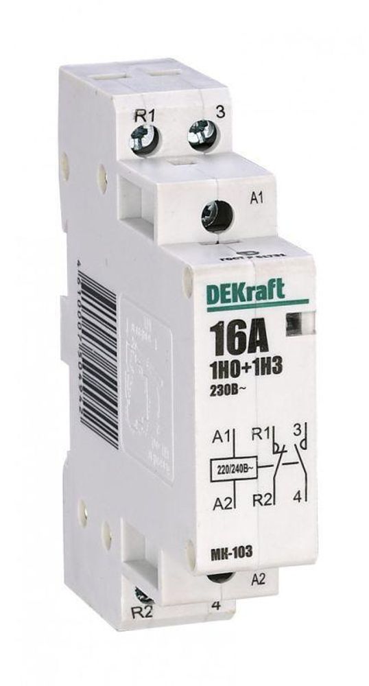 Контактор модульный МК-103 1НО+1НЗ 16А 230В DEKraft 18051DEK Контактор модульный МК-103 1НО+1НЗ 16А 230В DEKraft 18051DEK