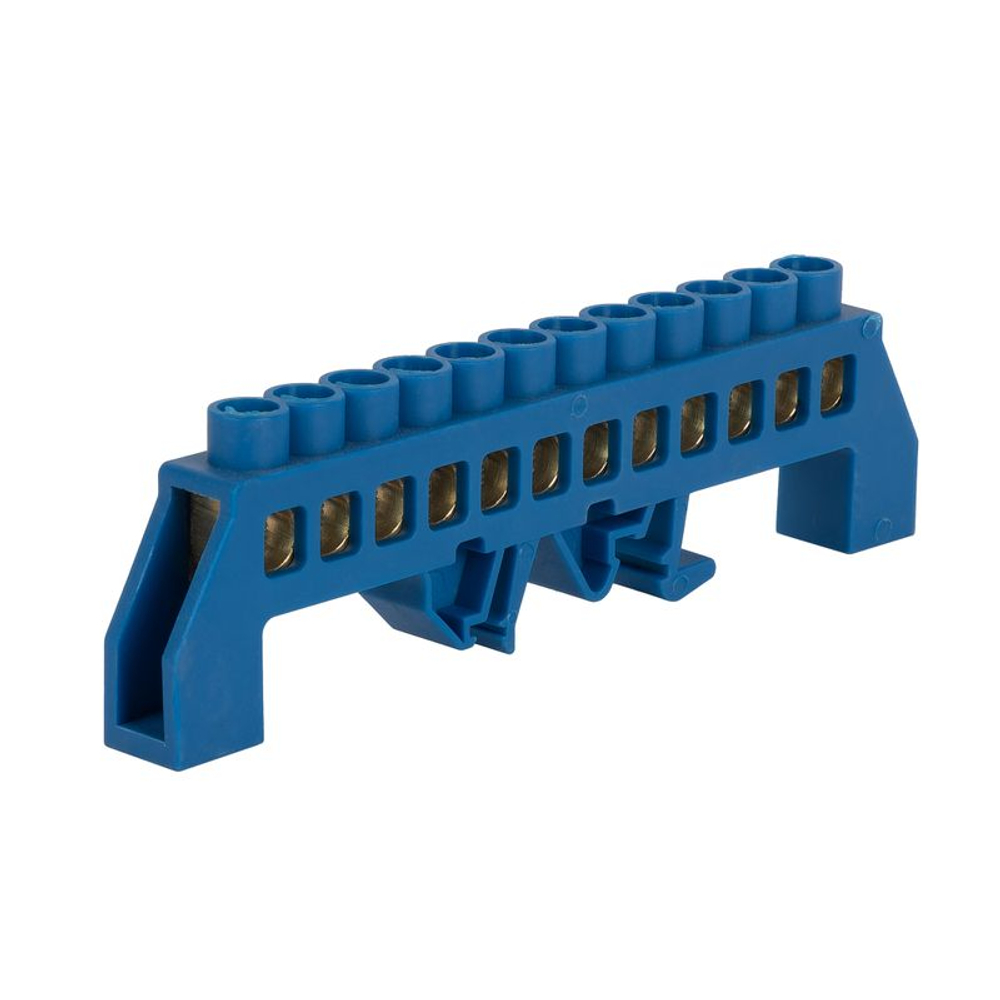 Шина нулевая 12 отверстий, корпус нейлоновый синий 8х12мм