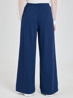 Брюки утепленные для девочки палаццо с завязками темно-синие