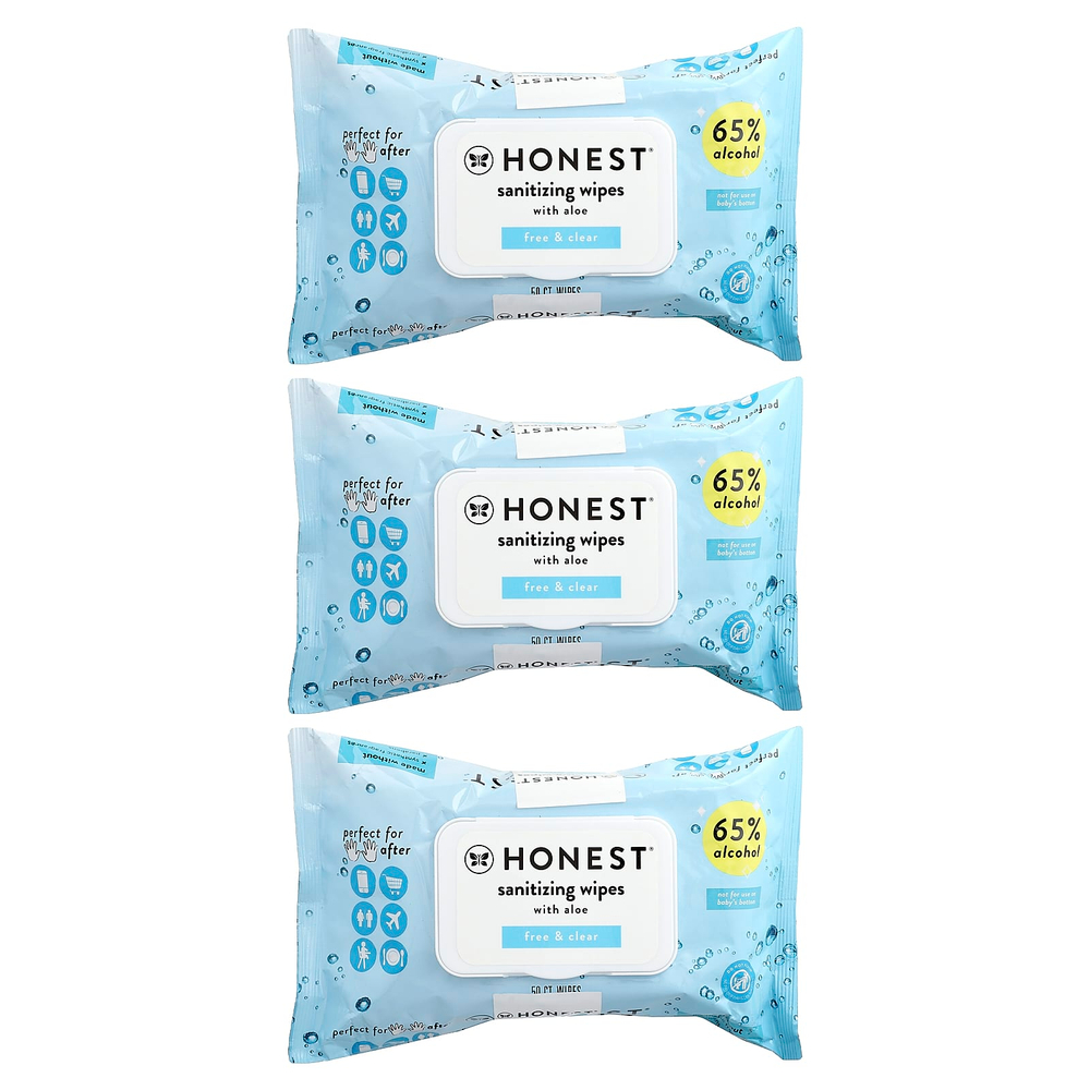 The Honest Company, Sanitizing Wipes With Aloe, Free & Clear, 3 Packs, 50 Wipes Each