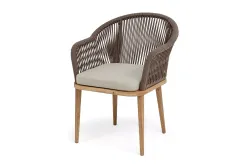 "Лион" стул плетеный из роупа, основание дуб, роуп коричневый круглый, ткань бежевая 15052