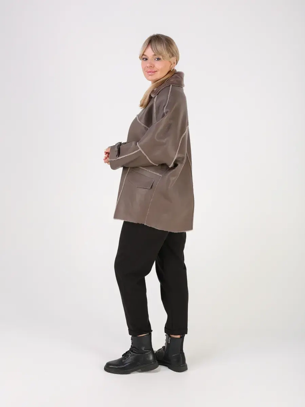 Дубленка зимняя натуральная оверсайз больших размеров