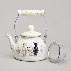 ЧАЙНИК AGNESS ЭМАЛИРОВАННЫЙ СО СЪЕМНЫМ ФИЛЬТРОМ ИЗ НЖС СЕРИЯ "LAVENDER CATS", 1,1 Л