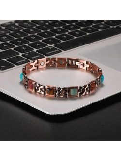 Медный магнитный браслет с бирюзой и нефритом