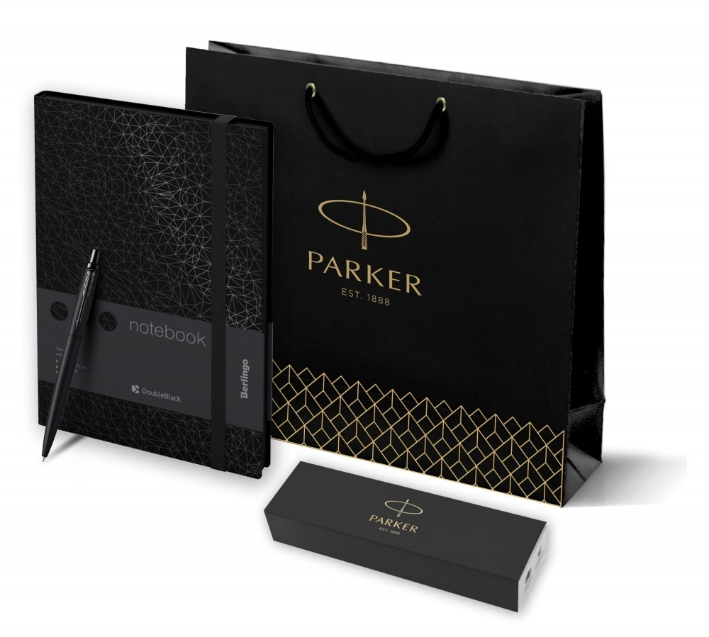 Подарочный набор: Шариковая ручка Parker Jotter XL SE20 Monochrome и Ежедневник недатированный, черный срез, черный.