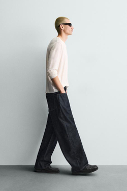 ZARA ДЖИНСЫ BALLOON FIT, ТЕМНО-СИНИЙ/БЕЛЫЙ