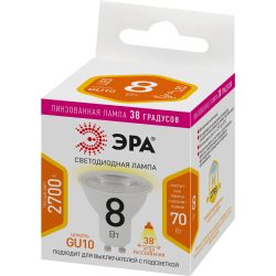 Лампочка светодиодная ЭРА STD LED Lense MR16-8W-827-GU10 GU10 8Вт линзованная софит теплый белый свет | Софиты линзованные (MR) STD