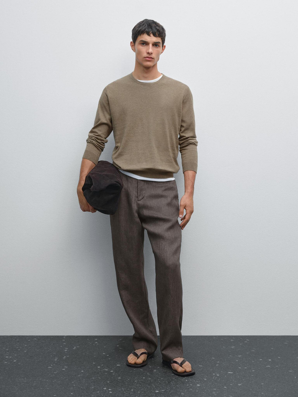 Massimo Dutti Хлопковый свитер с длинными рукавами, цвет морской волны