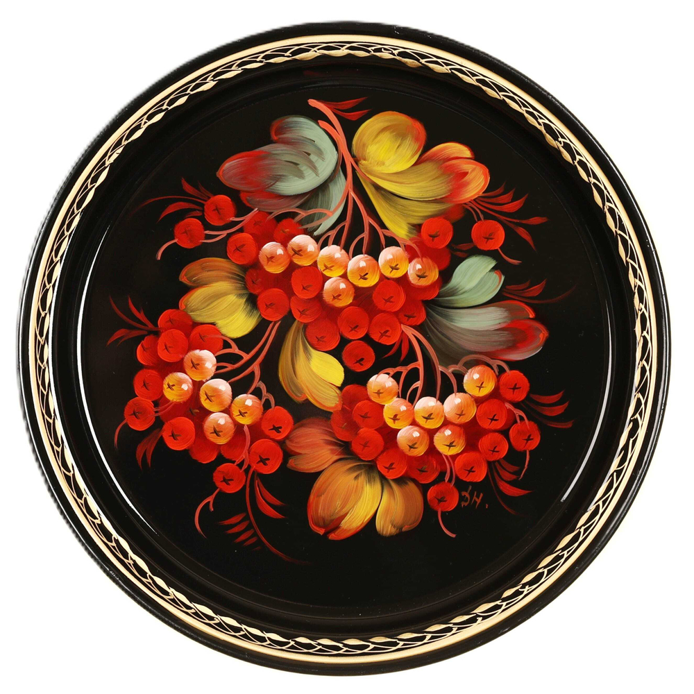 Жостовский поднос декоративный, размер 22 см (A5), металлический