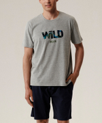 Мужская пижама Atlantic, 1 шт. в уп., хлопок, серый меланж + тёмно-синяя, NMP-396