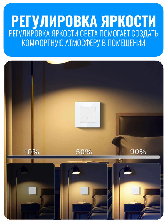 Умный Wi-Fi выключатель диммер Smart Aura серия Fusion без рамки