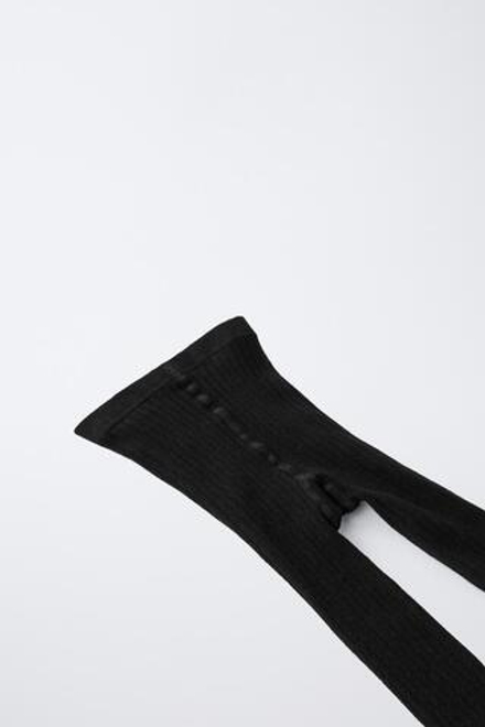 ZARA ОДНОТОННЫЕ КОЛГОТКИ В РУБЧИК, ЧЕРНЫЙ