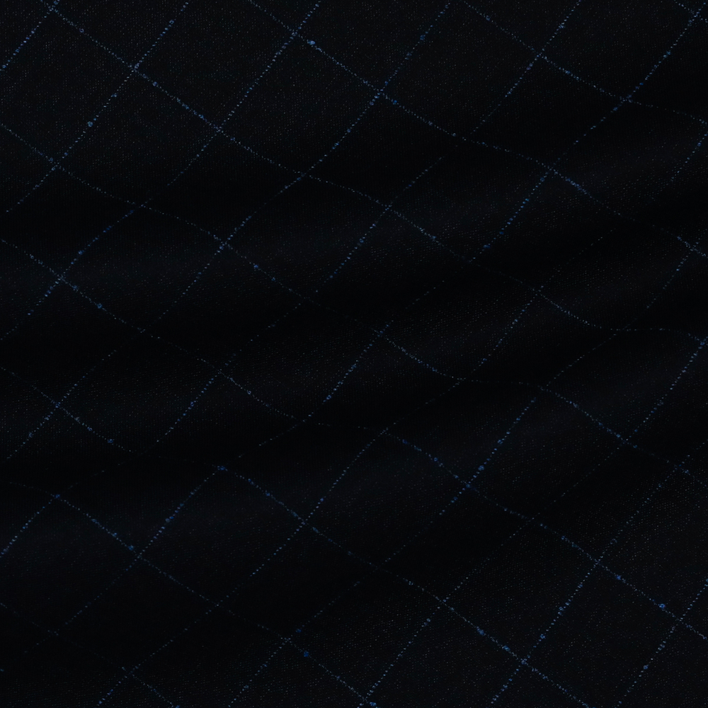 Шерстяная с добавлением кашемира ткань в тонкую клетку синего цвета