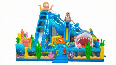 Коммерческий надувной батут «Океанское приключение», 22×17×13,5 м, с двумя горками