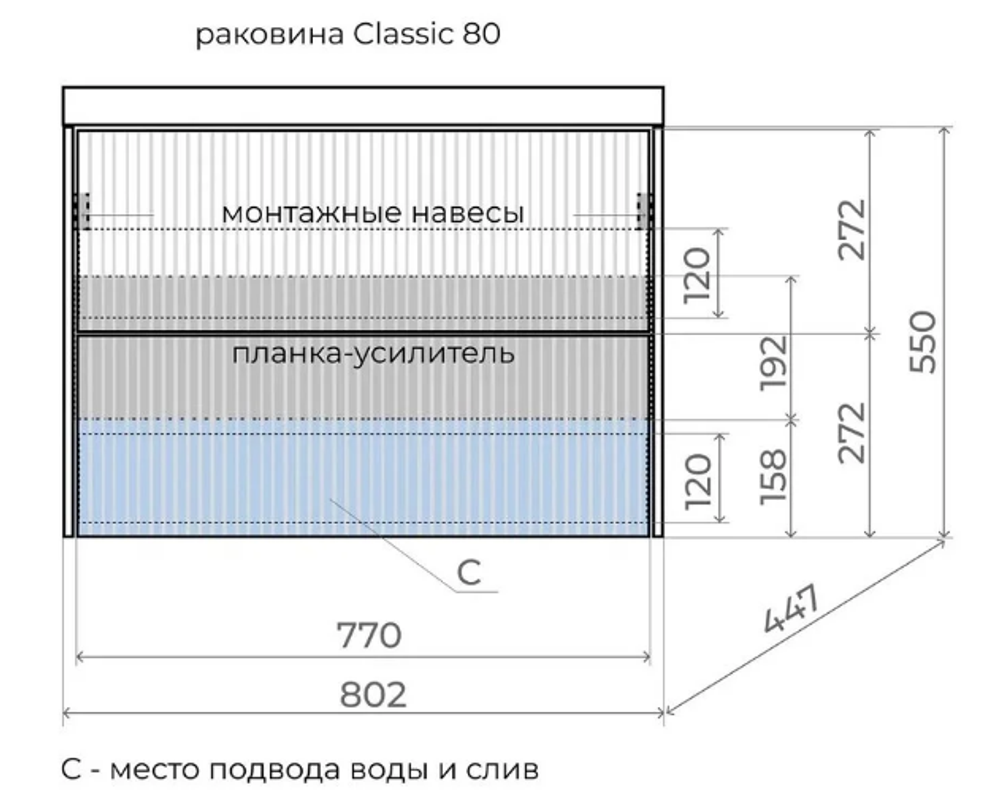 Тумба подвесная "Стокгольм 80", Classic 80, (2 ящ.) белый рифленый софт, PUSH
