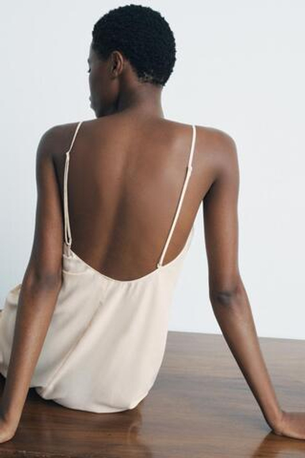 ZARA ДЛИННОЕ ПЛАТЬЕ НА ПОДКЛАДКЕ С МНОГОФУНКЦИОНАЛЬНЫМИ БРЕТЕЛЯМИ, БЕЖЕВЫЙ