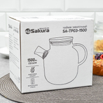 Чайник заварочный 1,5л стеклянный с бамбуковой крышкой, SA-TP03-1500