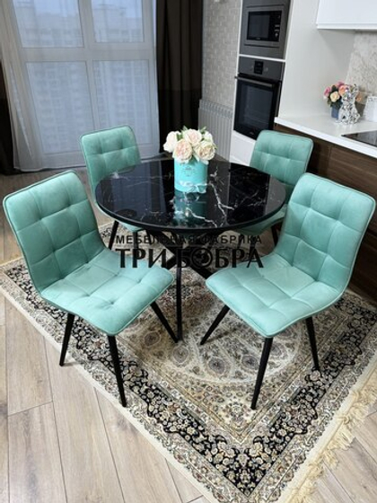 Круглый стеклянный раздвижной стол "Черный оникс" и стулья "ГУЧИ" тиффани